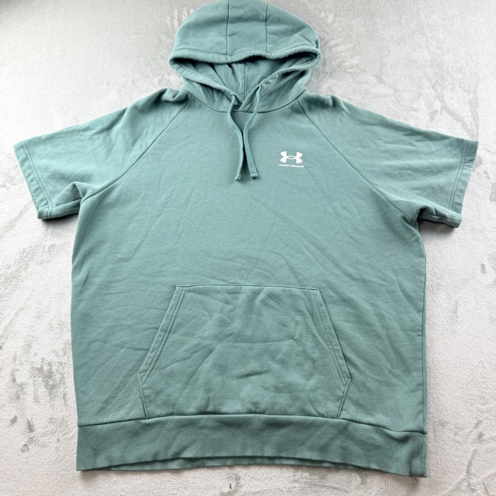 Under Armour Men's XL Short Sleeve Hoodie Green Rival Terry Pullover Loose Fit